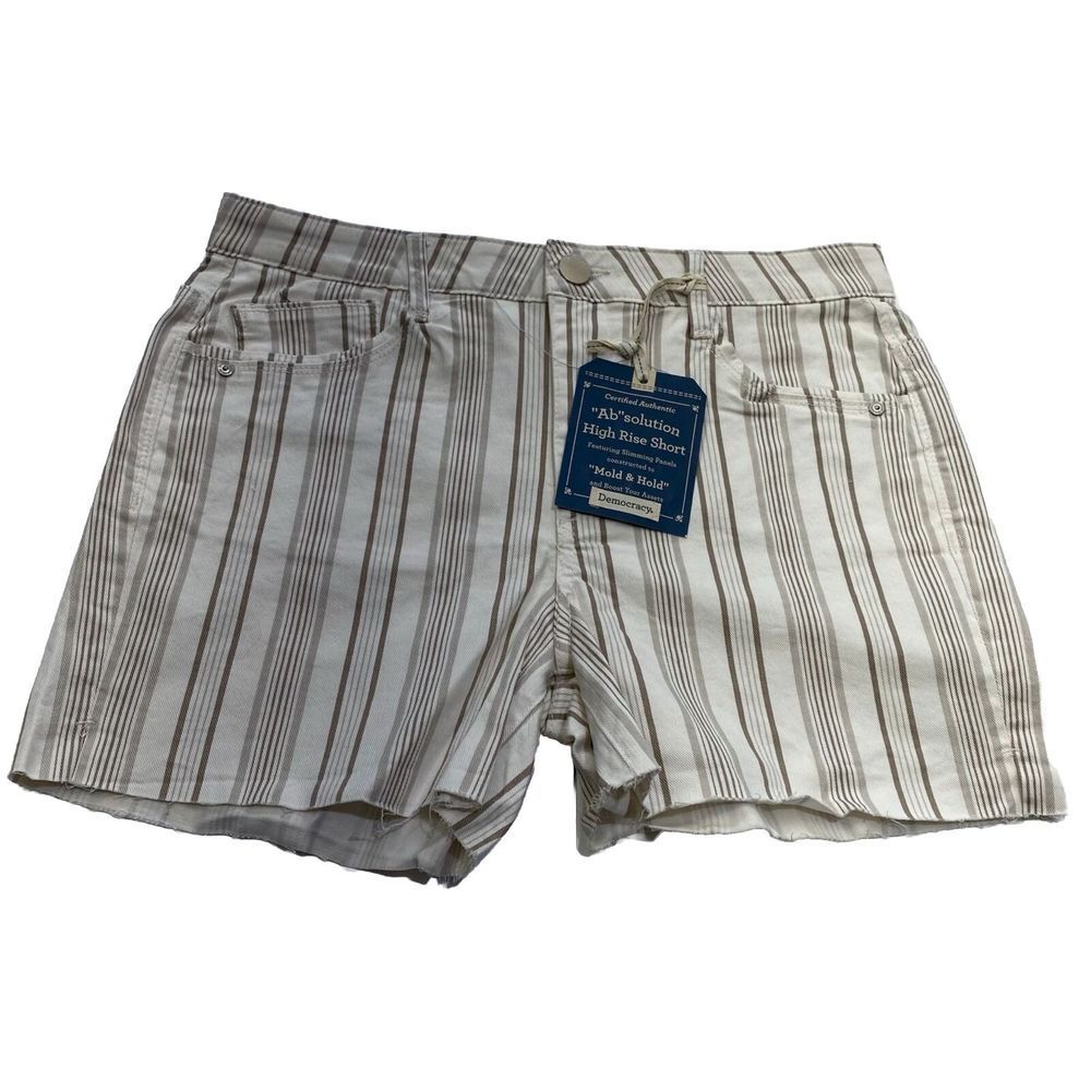 NEW Democracy Shorts Womens Size10 Cream Striped Ab Solution Mom Denim Jean - Picture 11 of 16